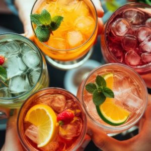 Several colorful cocktails.