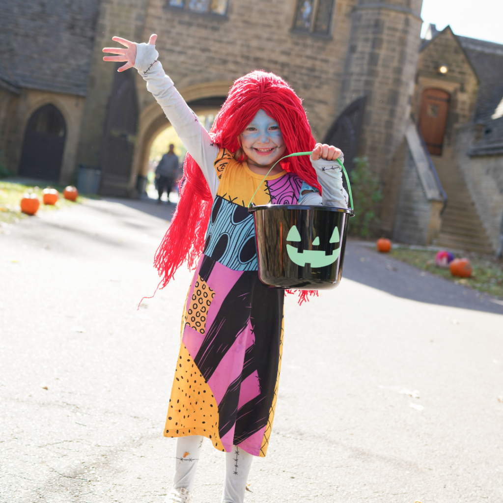 A child dressed as Sally from The Nightmare Before Christmas